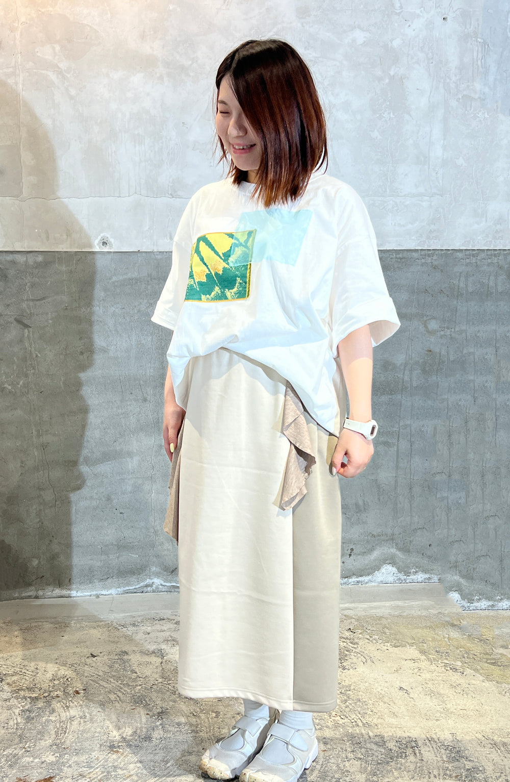 バイカラースカート col:ベージュ