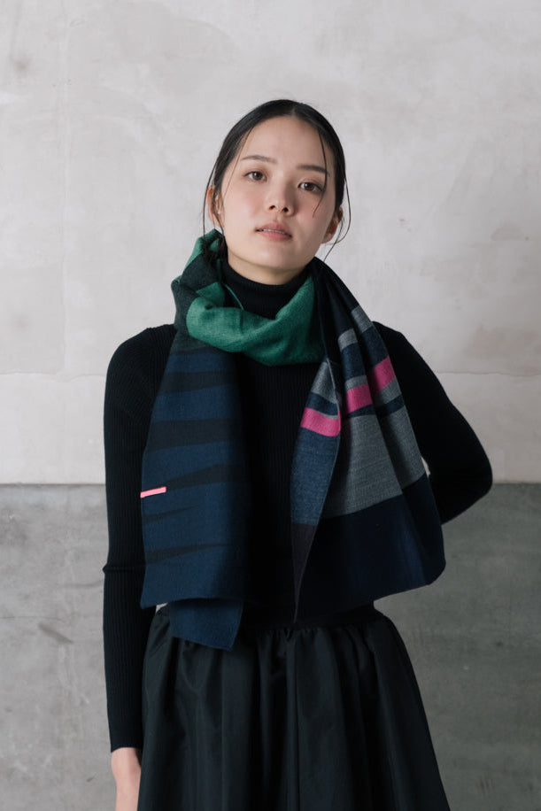 播州織ウールジャカードストール col:ネイビー(0004) – POLS