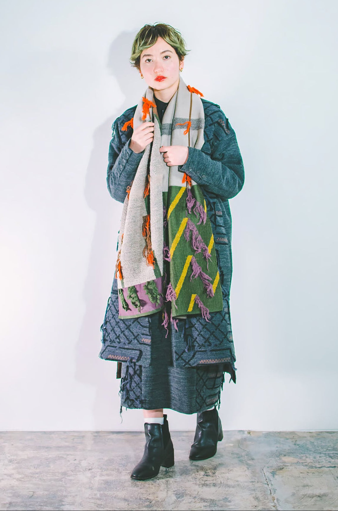 KESHIKI- ウールカットジャカードストール col:グリーン – POLS