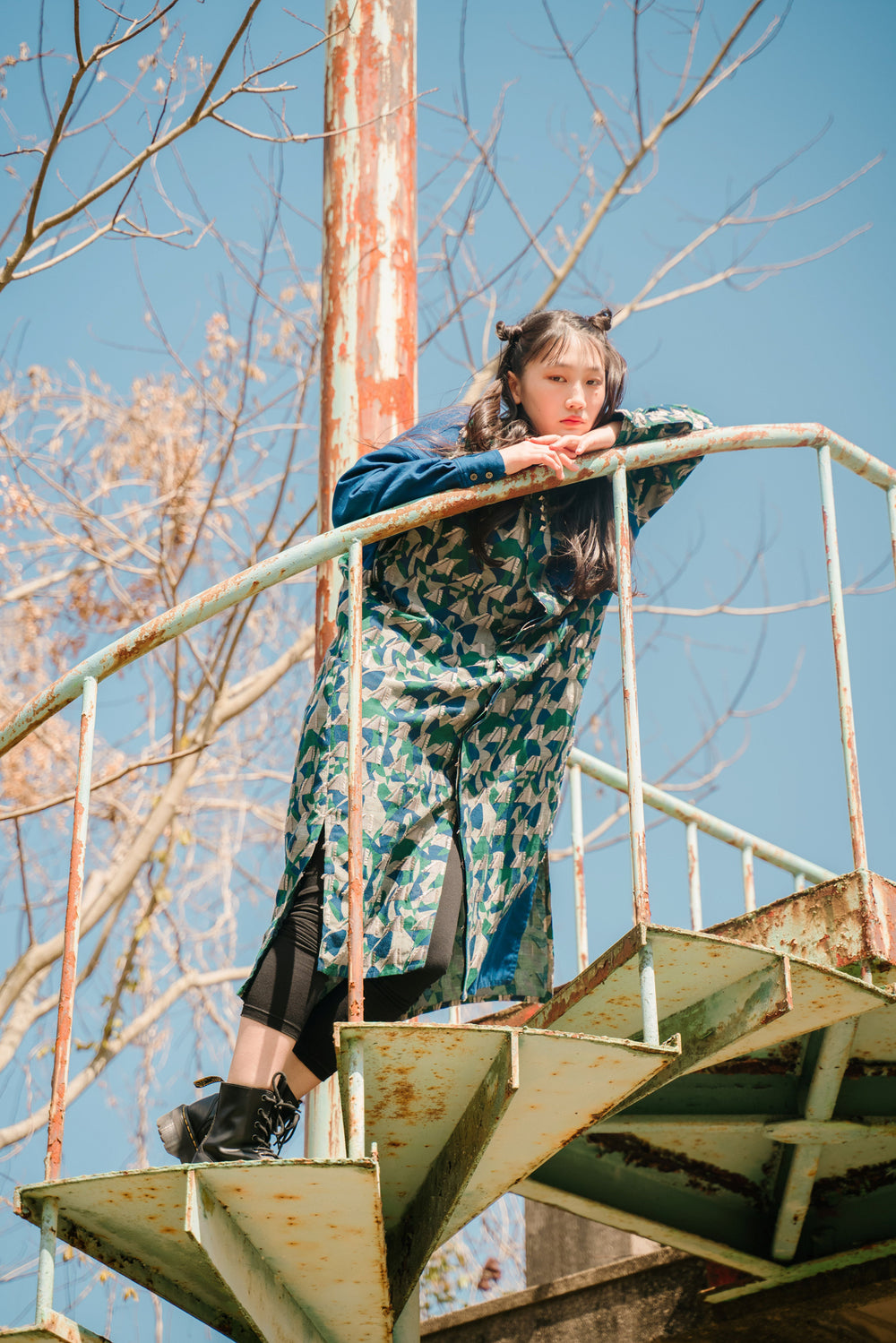 -overlap- シャツワンピース col:ブルー