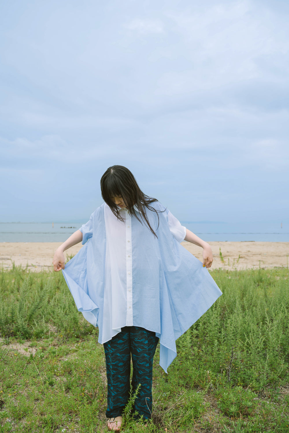 MINIストライプ チュニック col:ブルー