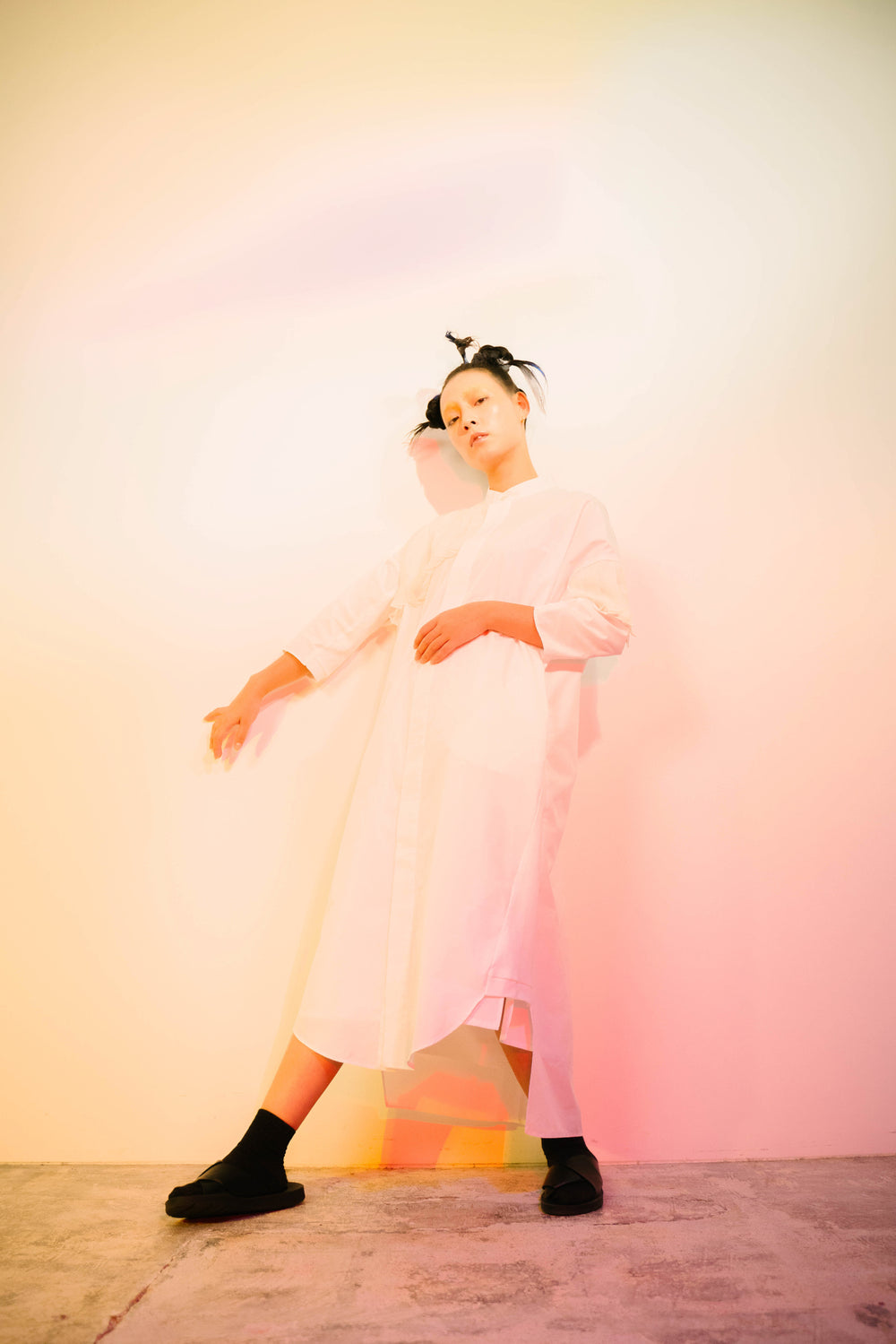 プリーツシャツワンピース col:ホワイト