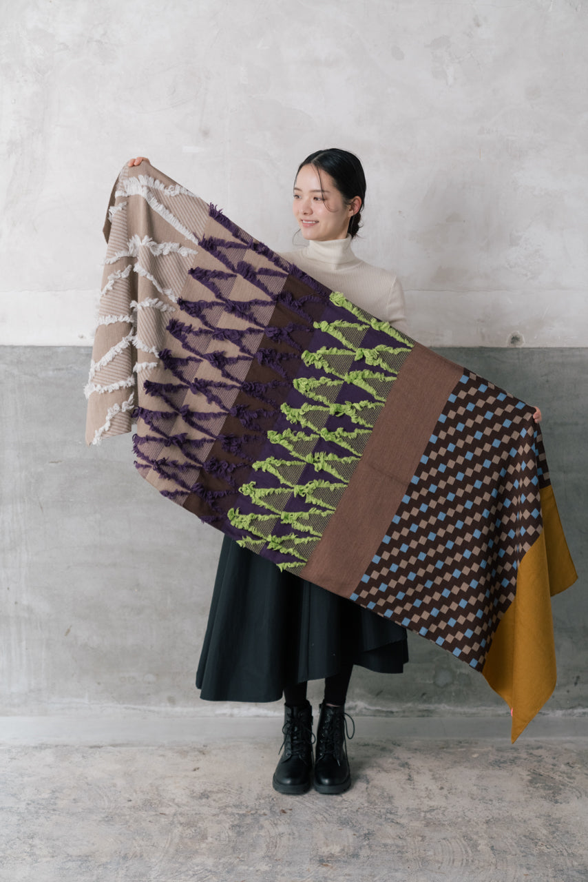 播州織ウールカットジャカードストール　大判　col:ベージュ(0004)