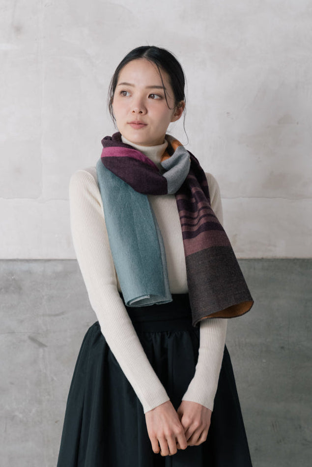 播州織ウールジャカードストール col:ピンク(0003-DRM) – POLS