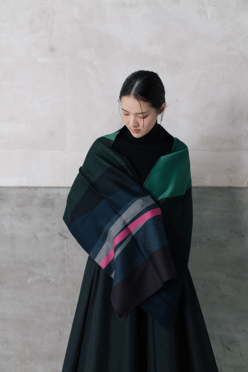 播州織ウールジャカードストール col:ネイビー(0004) – POLS