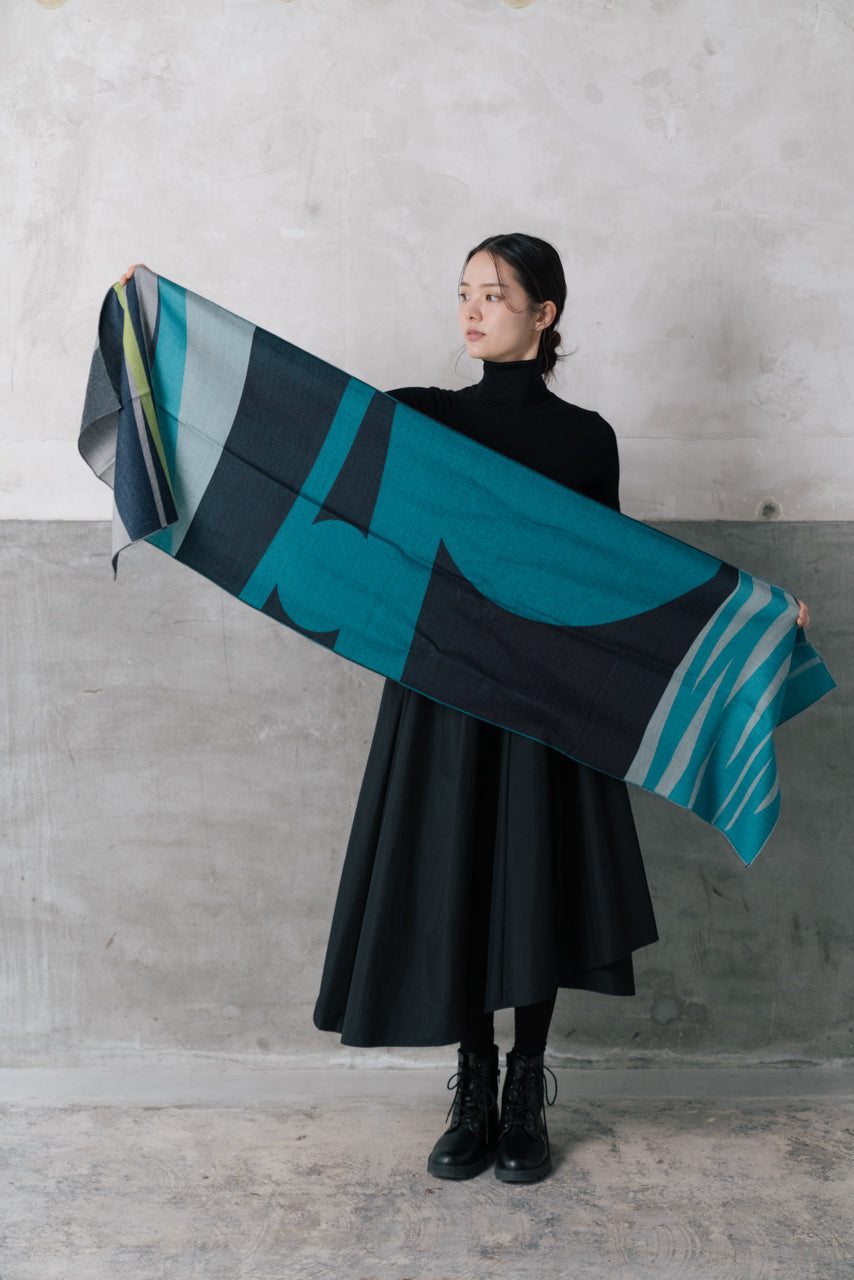 播州織ウールジャカードストール　col:グリーン(0004)