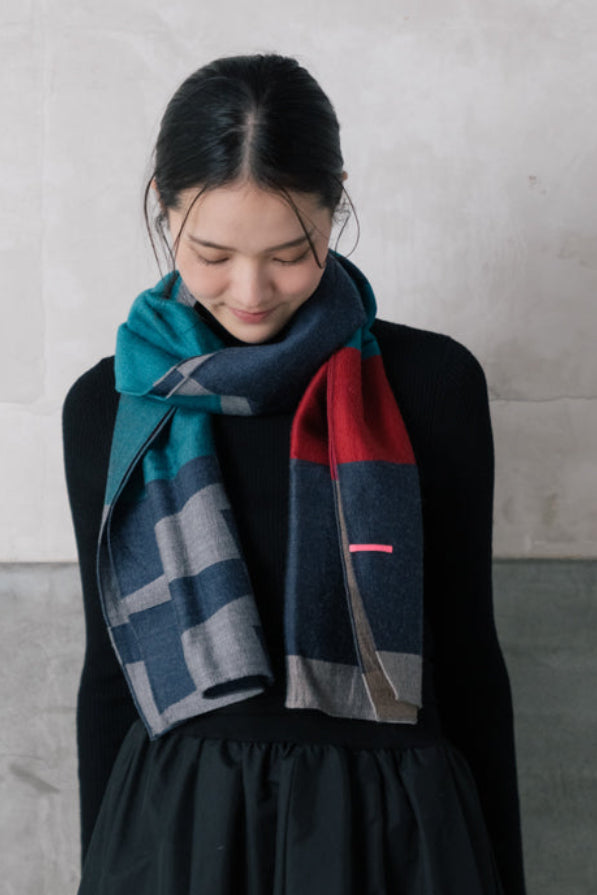 播州織ウールジャカードストール　col:グリーン(PLS)