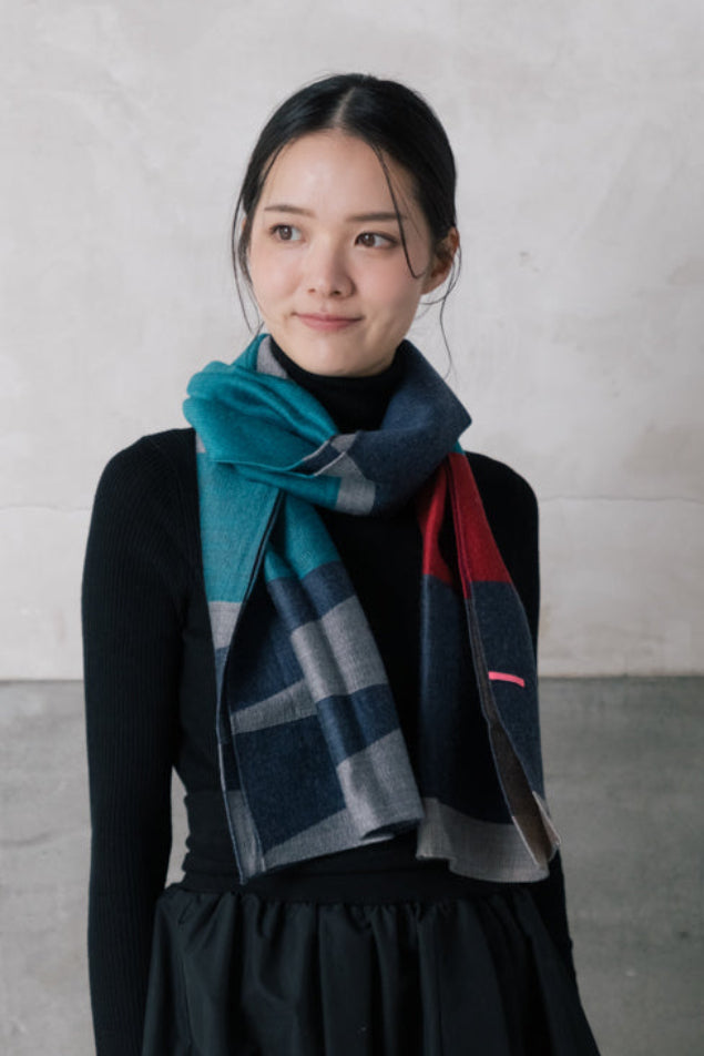 播州織ウールジャカードストール　col:グリーン(PLS)