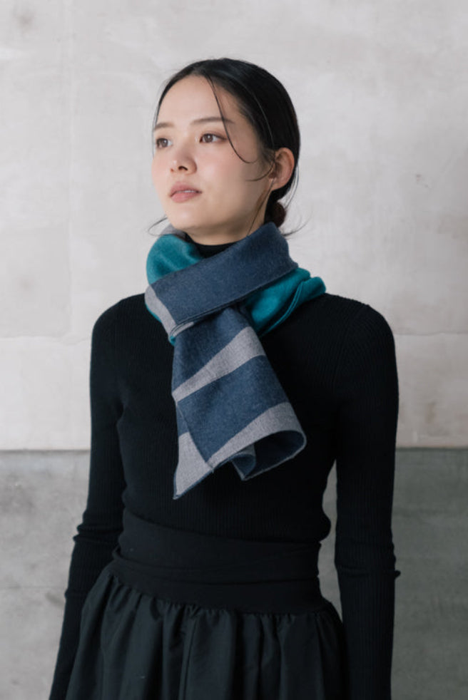 播州織ウールジャカードストール　col:グリーン(PLS)