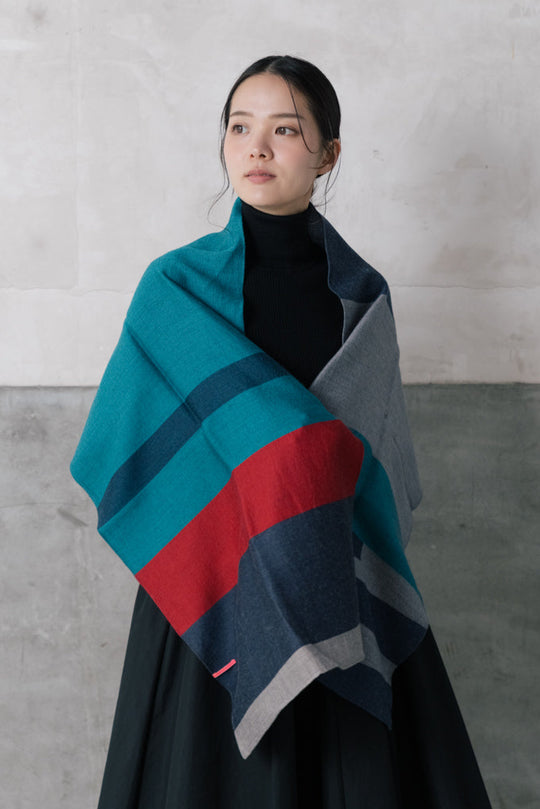 播州織ウールジャカードストール　col:グリーン(PLS)