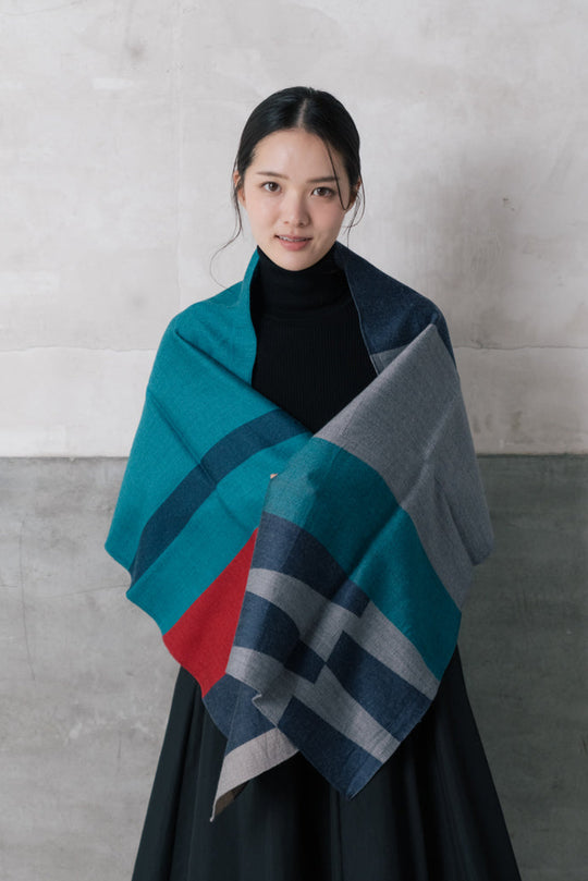 播州織ウールジャカードストール　col:グリーン(PLS)