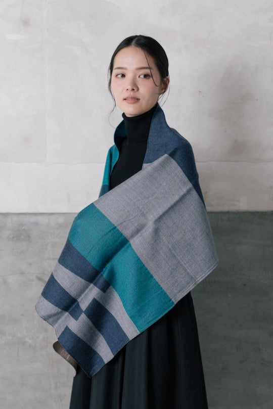 播州織ウールジャカードストール　col:グリーン(PLS)