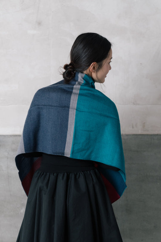 播州織ウールジャカードストール　col:グリーン(PLS)