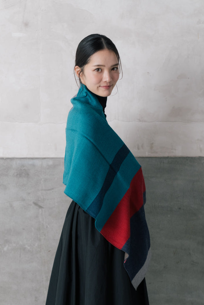 播州織ウールジャカードストール　col:グリーン(PLS)