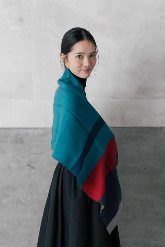 播州織ウールジャカードストール　col:グリーン(PLS)