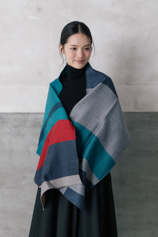 播州織ウールジャカードストール　col:グリーン(PLS)