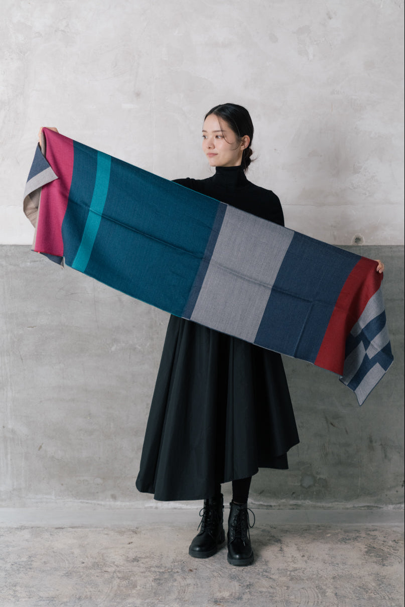 播州織ウールジャカードストール　col:グリーン(PLS)