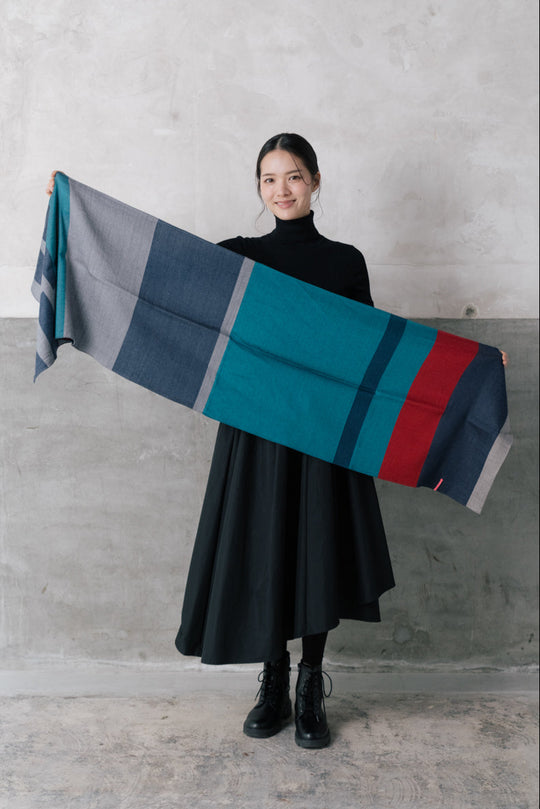 播州織ウールジャカードストール　col:グリーン(PLS)