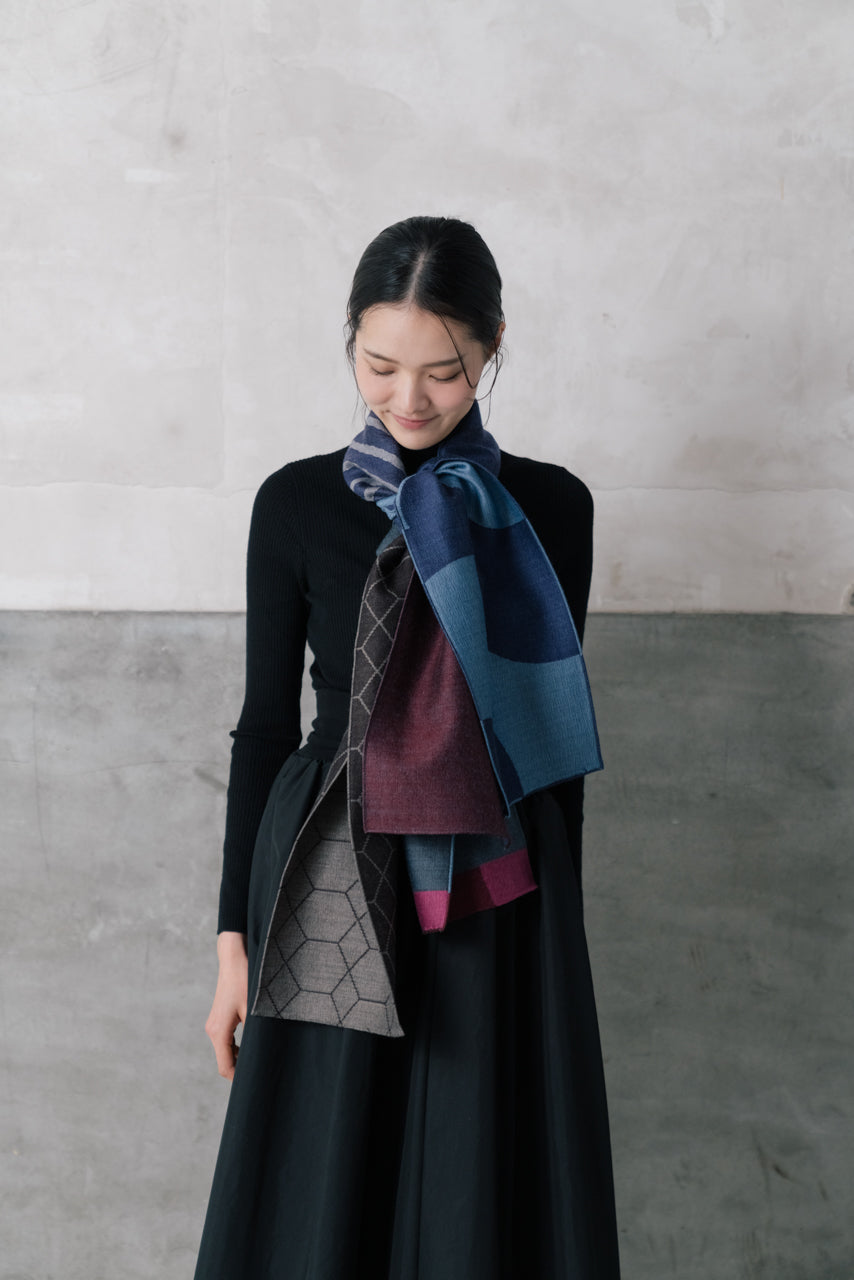 播州織ウールレイヤーストール col:ネイビー(0002) – POLS