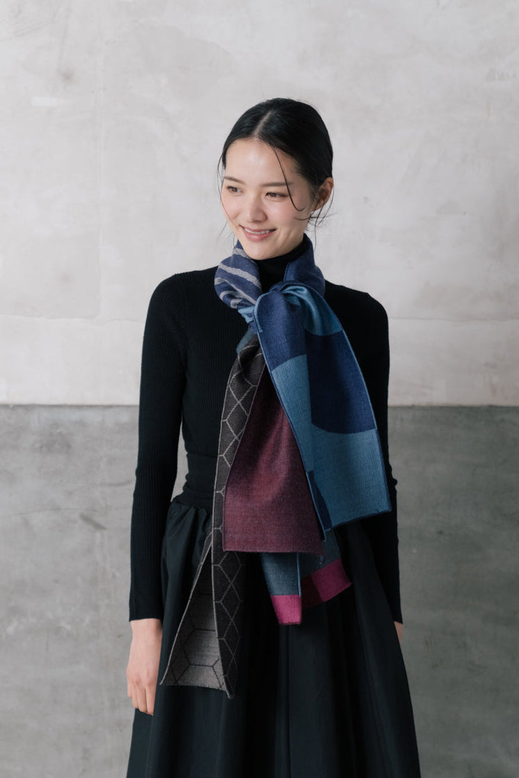 播州織ウールレイヤーストール col:ネイビー(0002) – POLS