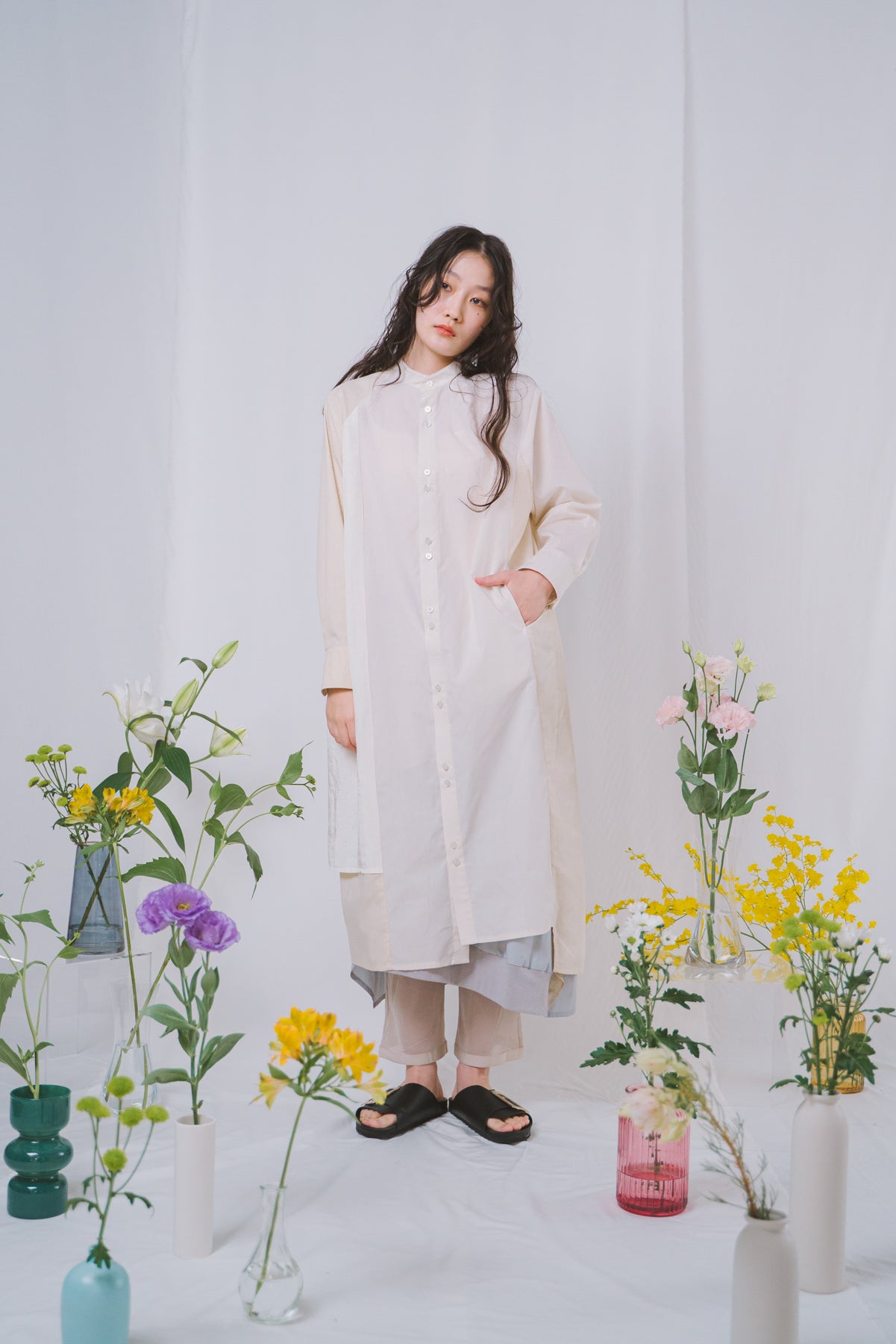 TWIN BUTTON- シャツワンピース col:ベージュ – POLS