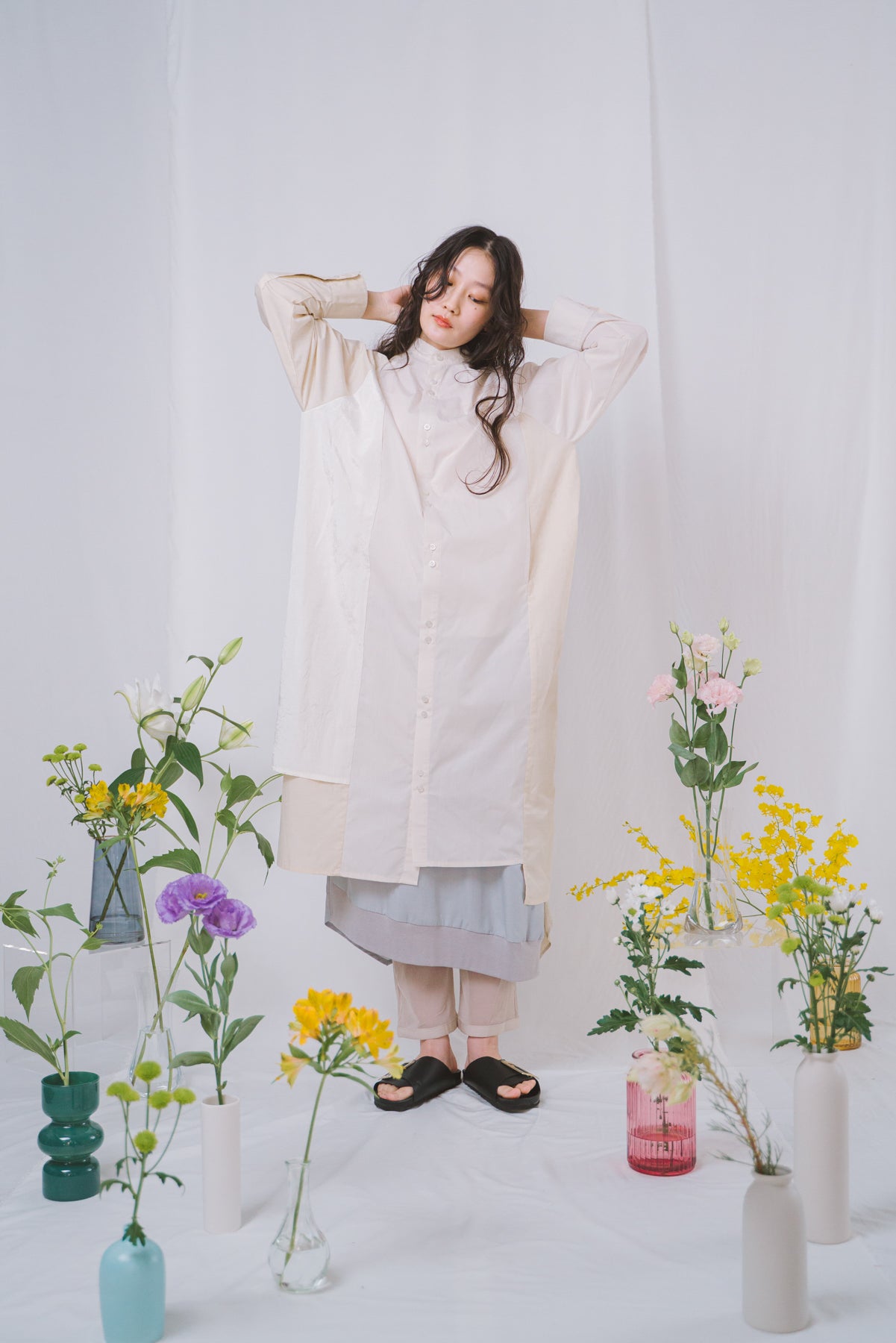 TWIN BUTTON- シャツワンピース col:ベージュ – POLS