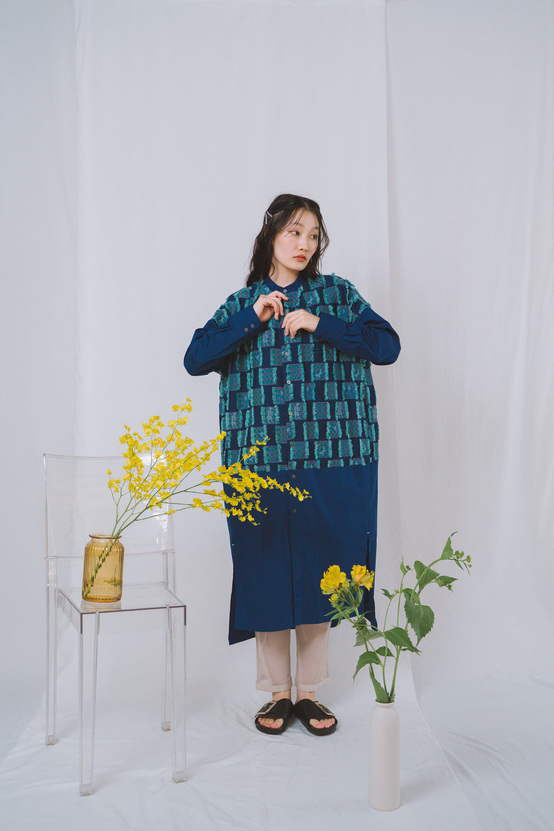 -Forest Check-　シャツワンピース　col:ブルー