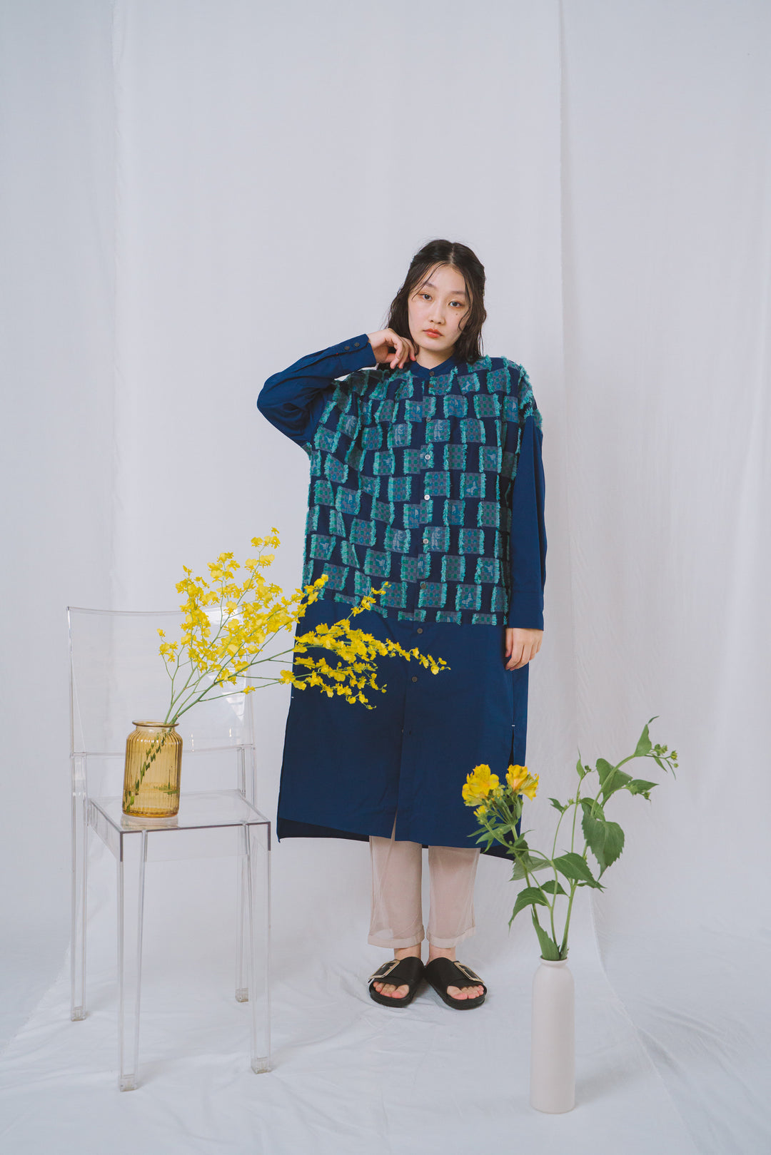 -Forest Check-　シャツワンピース　col:ブルー