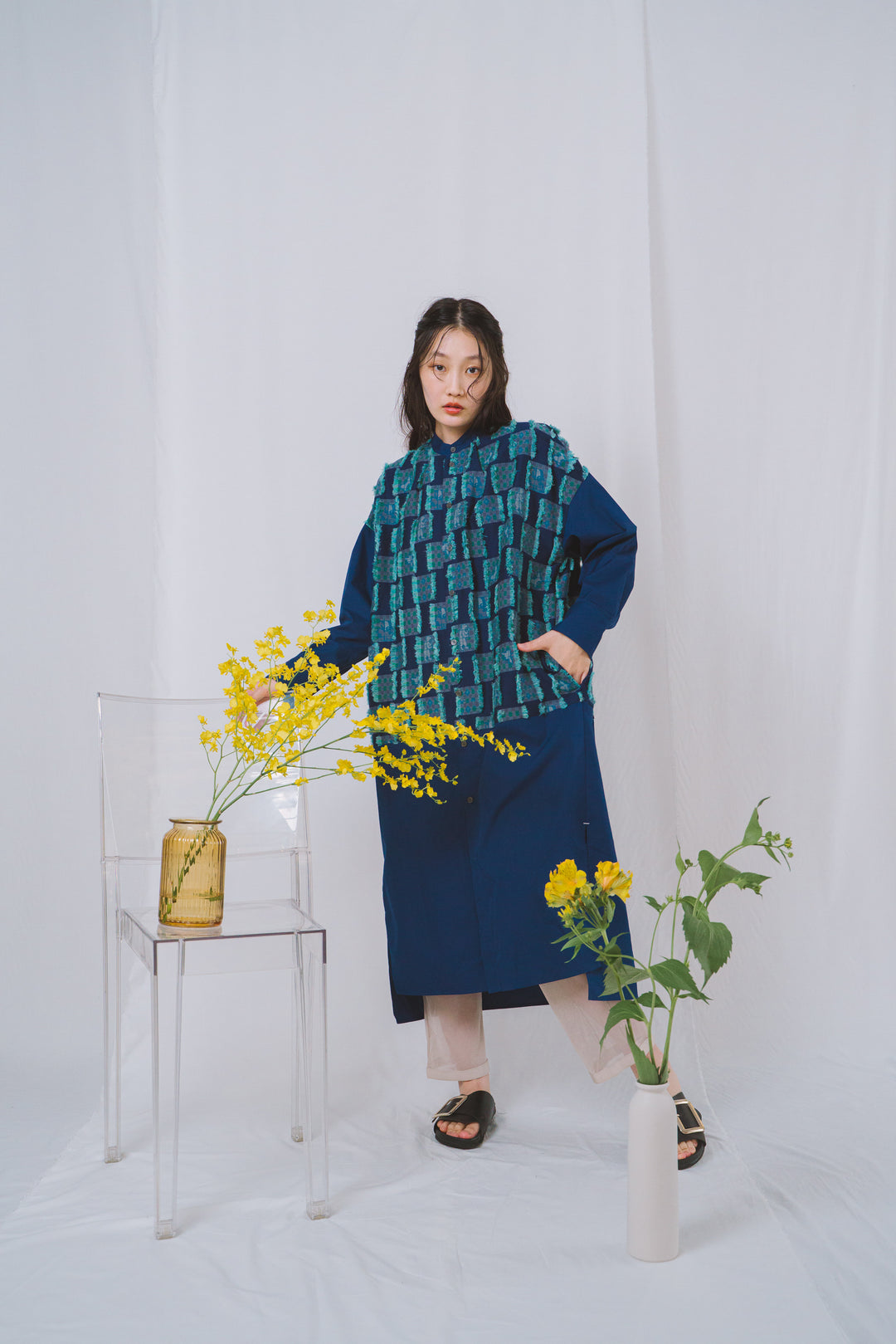 -Forest Check-　シャツワンピース　col:ブルー