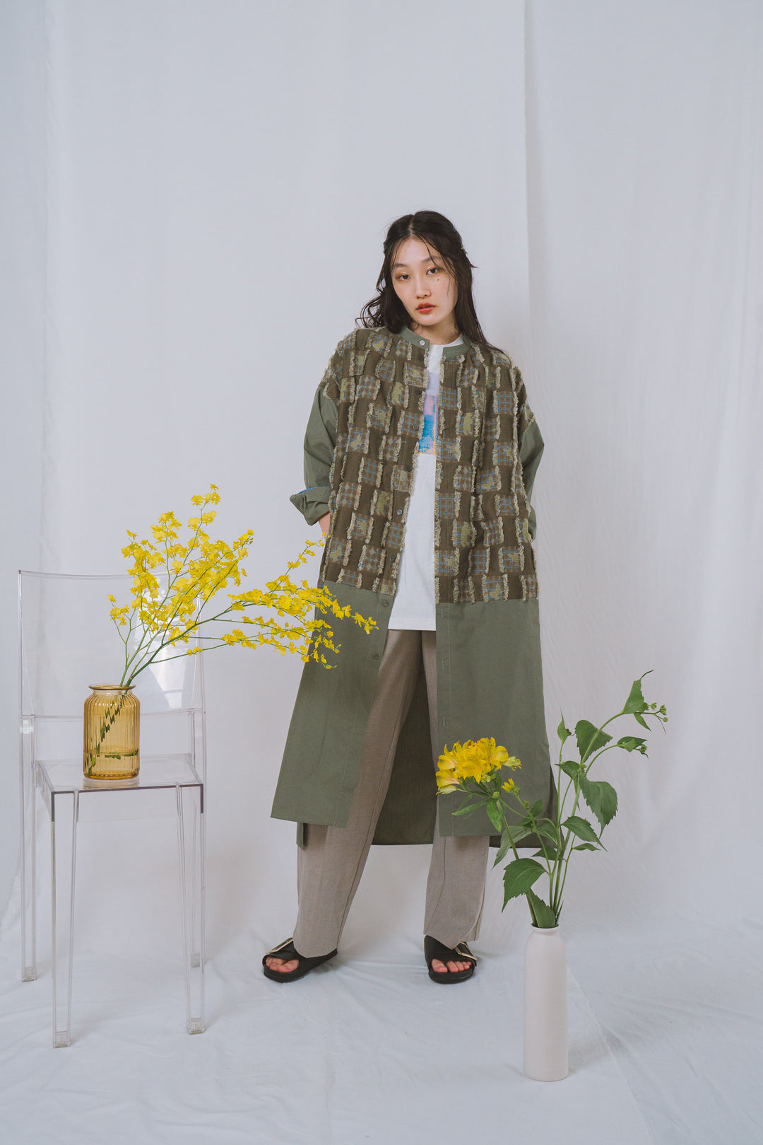 -Forest Check-　シャツワンピース　col:カーキ