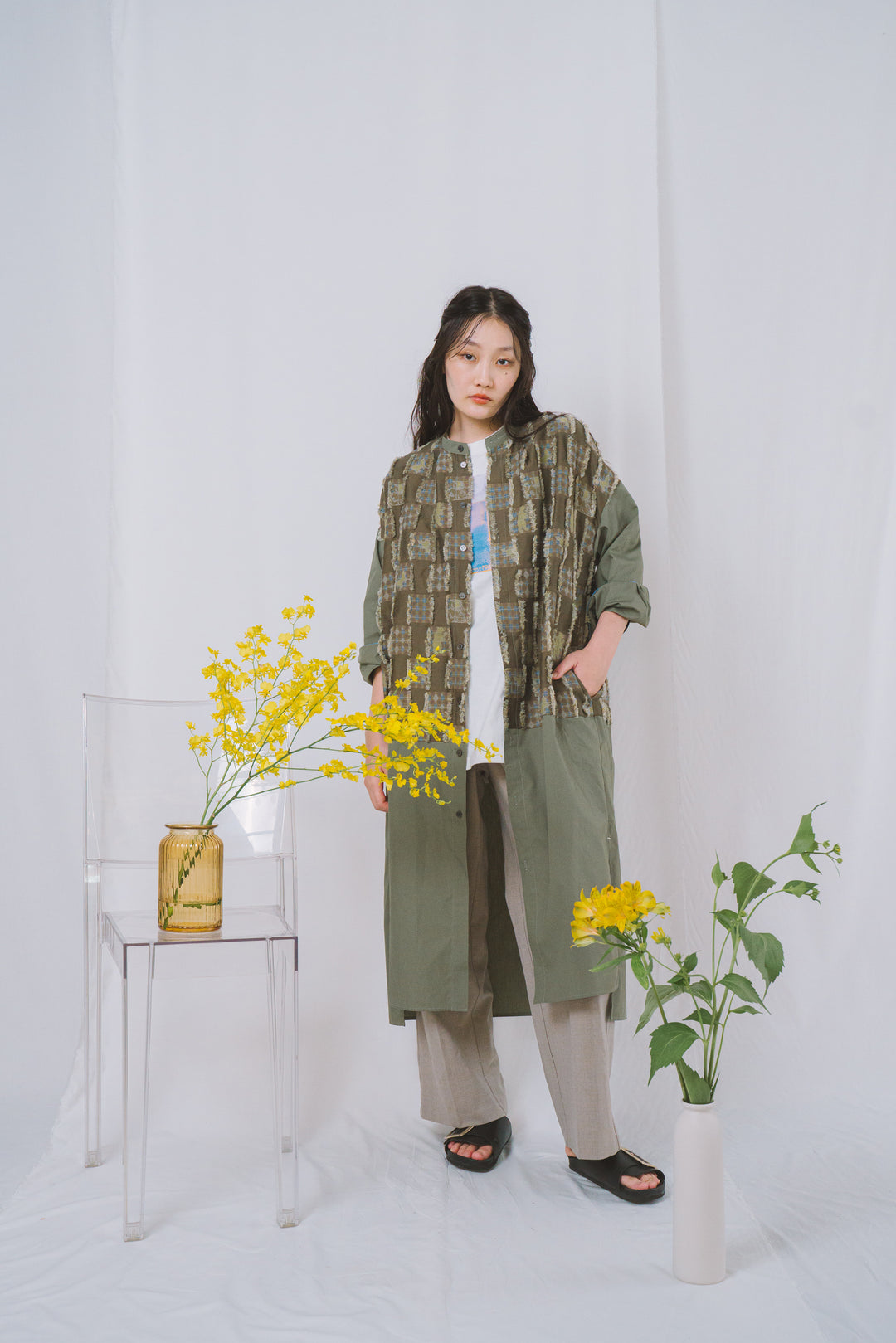 -Forest Check-　シャツワンピース　col:カーキ
