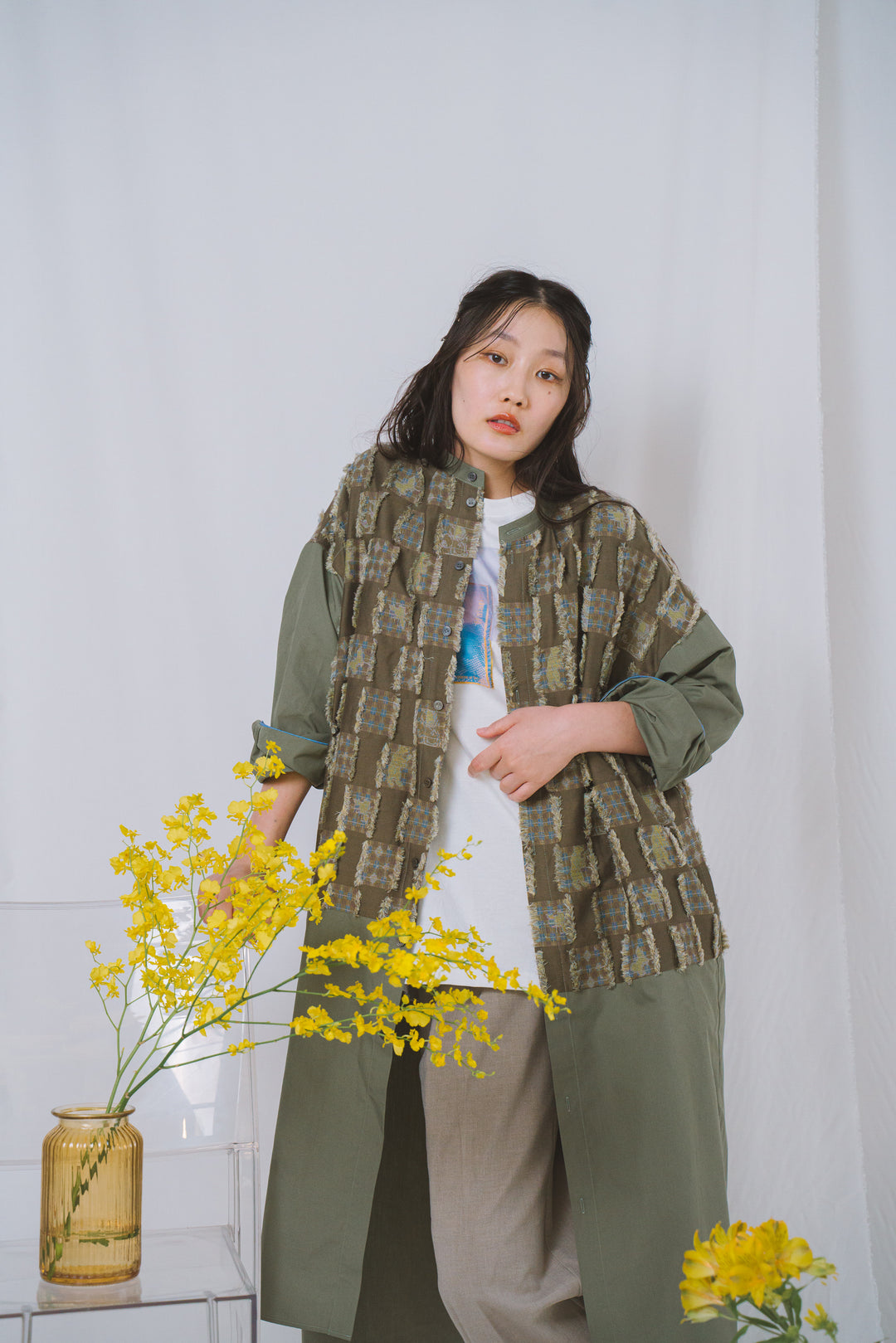 -Forest Check-　シャツワンピース　col:カーキ