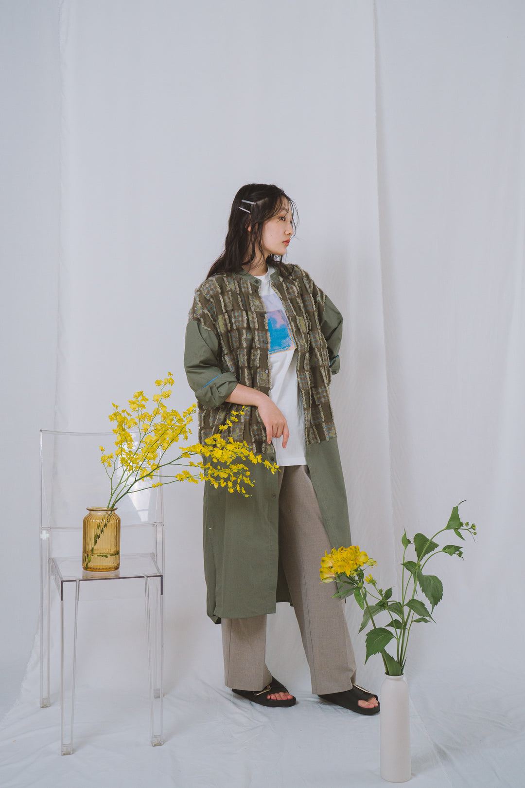 -Forest Check-　シャツワンピース　col:カーキ