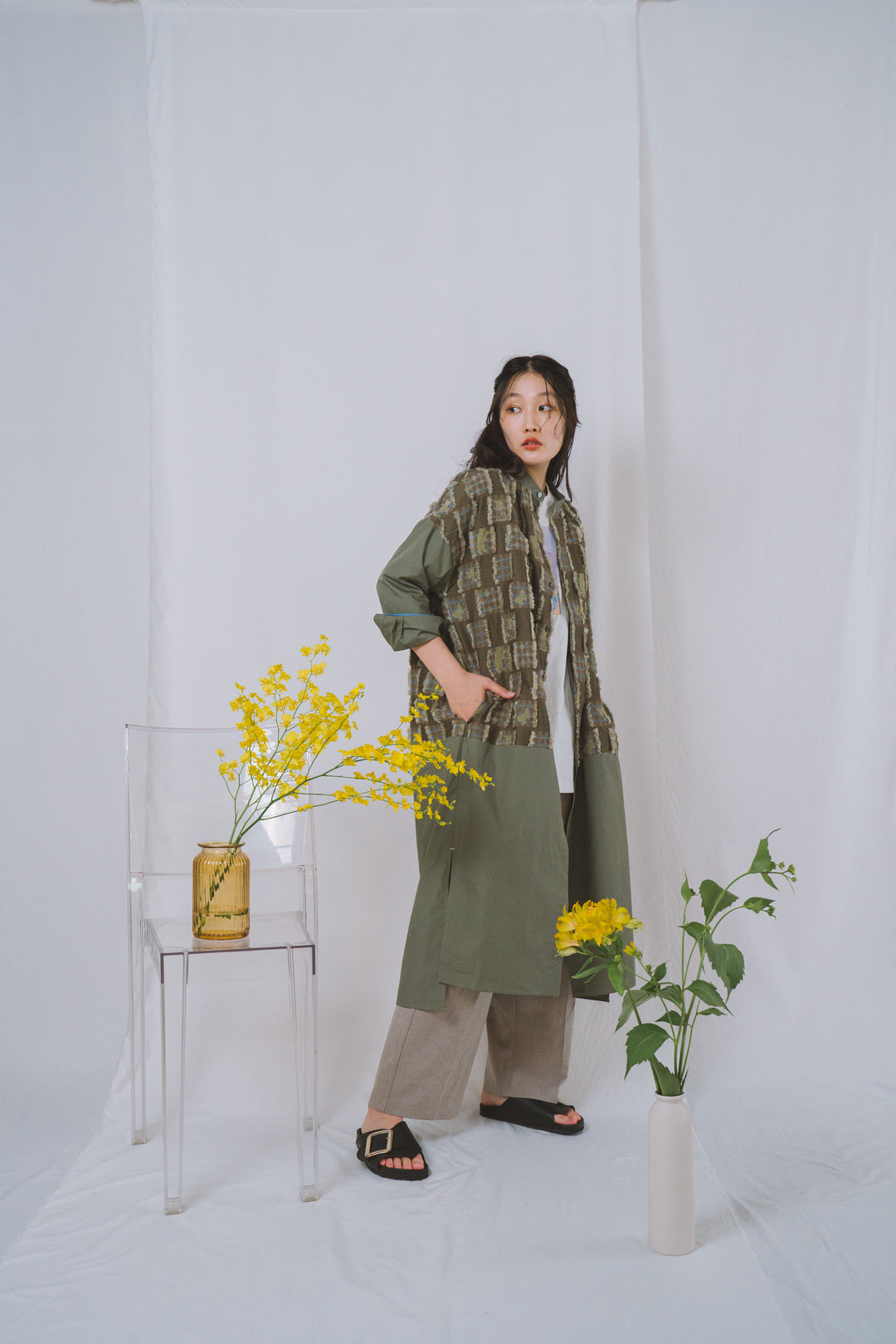 -Forest Check-　シャツワンピース　col:カーキ