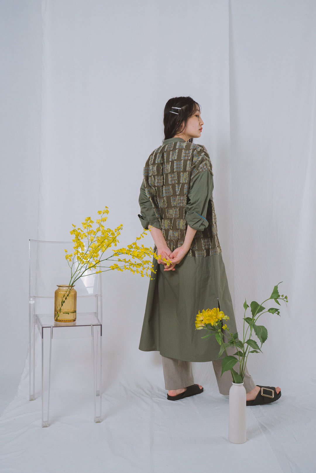 -Forest Check-　シャツワンピース　col:カーキ