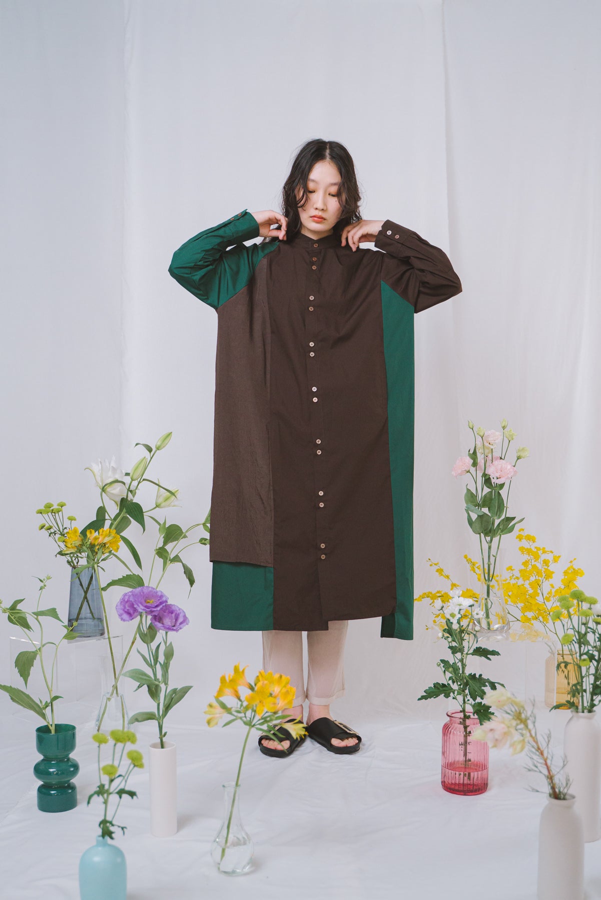 TWIN BUTTON- シャツワンピース col:ブラウン – POLS