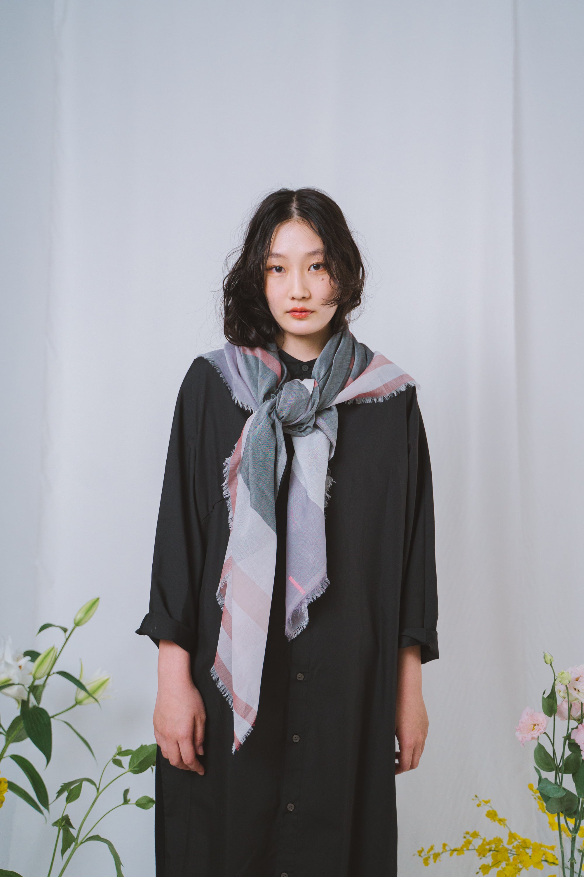 極細コットン播州織ストール Mサイズ col:ブラック(BLK) – POLS