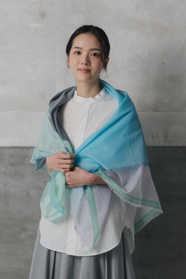 極細コットン播州織ストール Mサイズ col:アクア(AGNV) – POLS