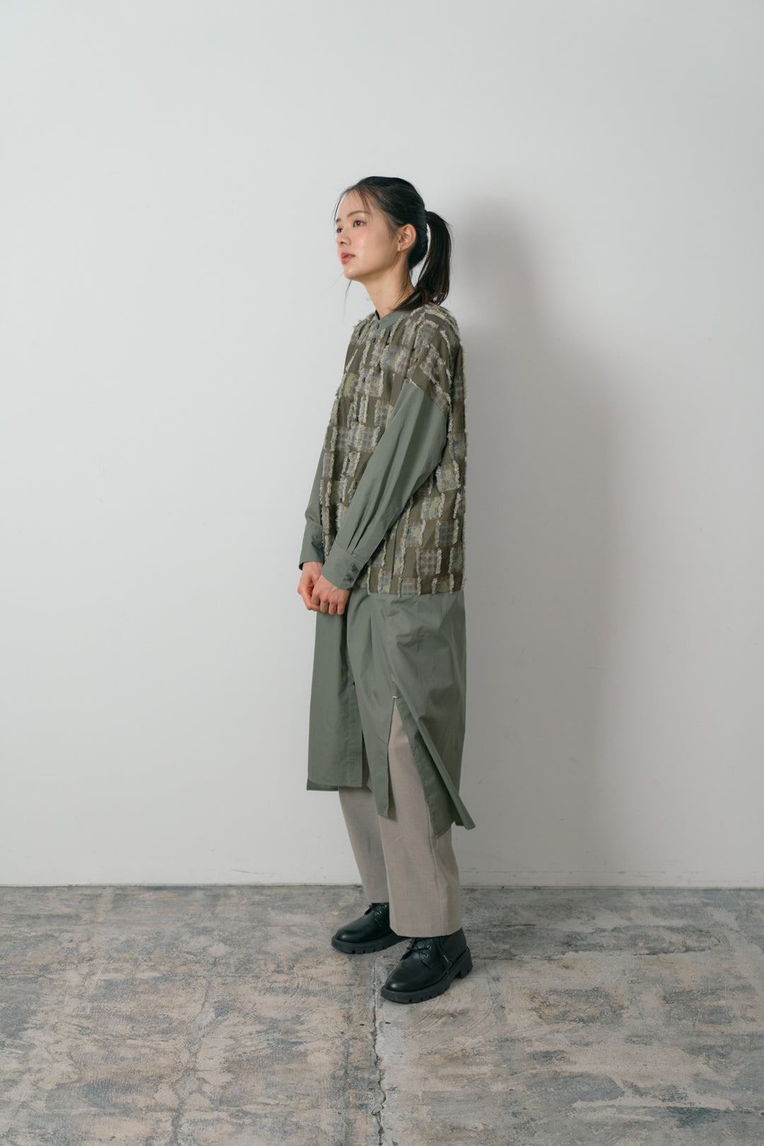 -Forest Check-　シャツワンピース　col:カーキ