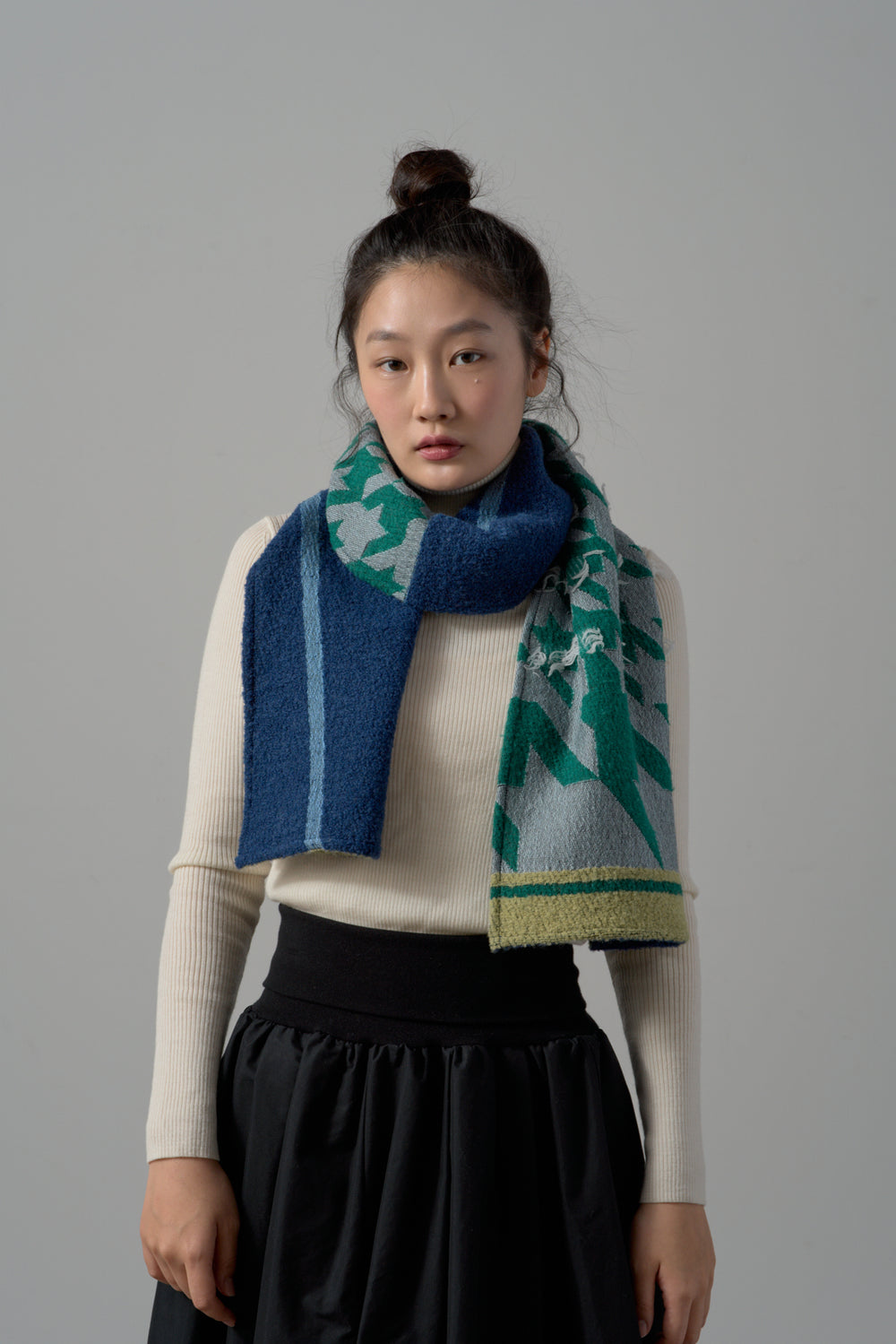 -CHIDORI-　ウールカットジャカードストール　col:グリーン