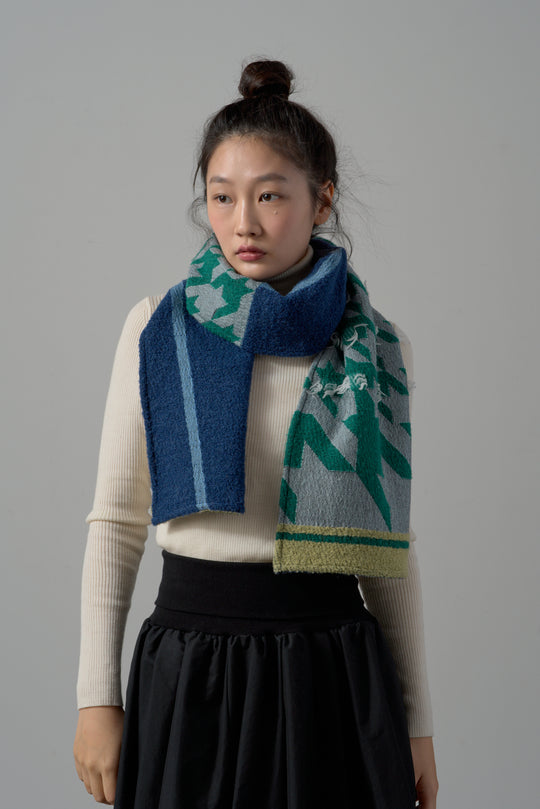 -CHIDORI-　ウールカットジャカードストール　col:グリーン