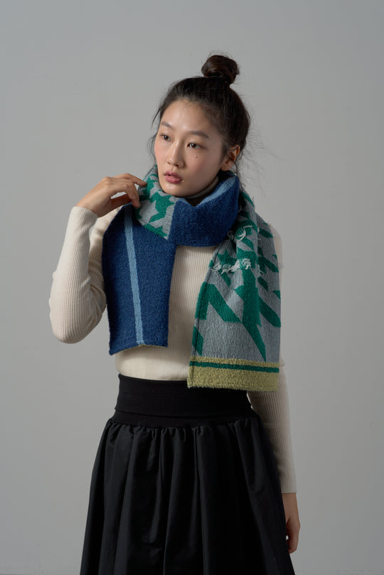 -CHIDORI-　ウールカットジャカードストール　col:グリーン