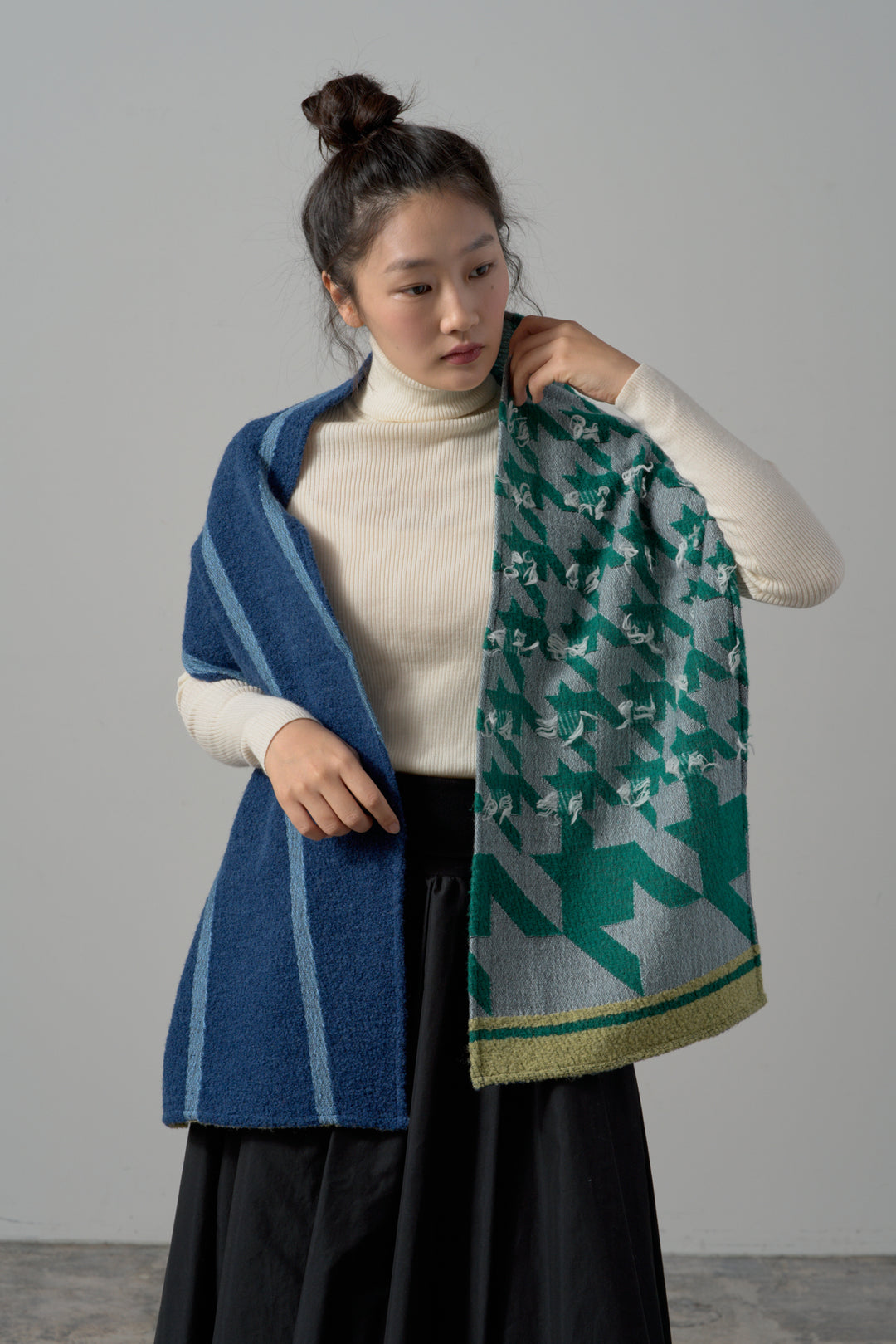 -CHIDORI-　ウールカットジャカードストール　col:グリーン