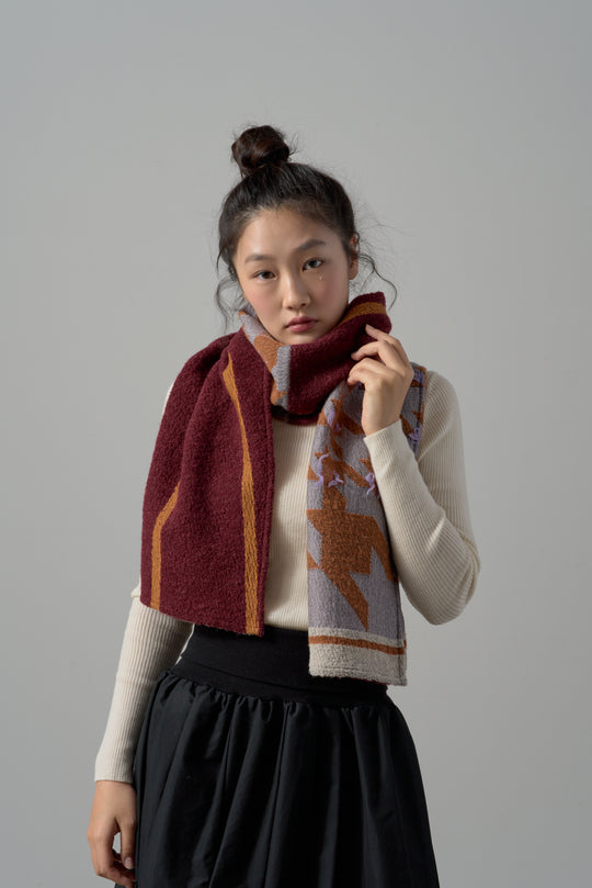 -CHIDORI-　ウールカットジャカードストール　col:ピンク