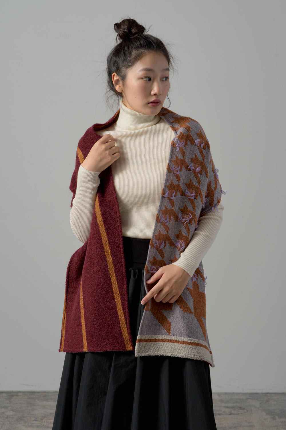 -CHIDORI-　ウールカットジャカードストール　col:ピンク