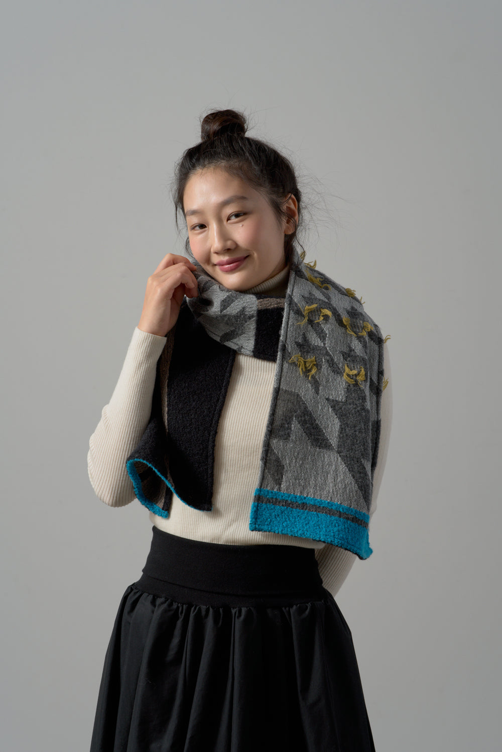 -CHIDORI-　ウールカットジャカードストール　col:グレー