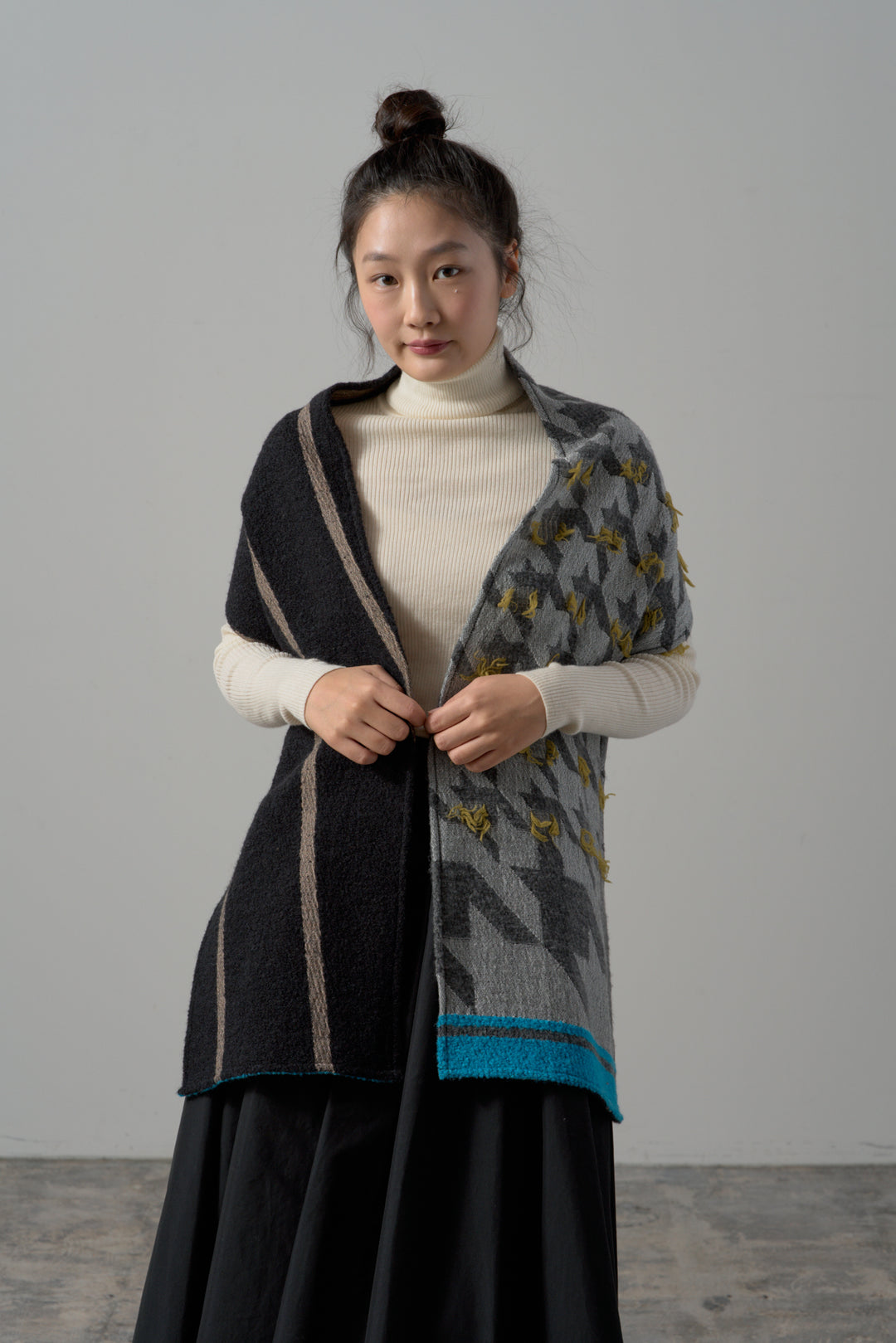 -CHIDORI-　ウールカットジャカードストール　col:グレー