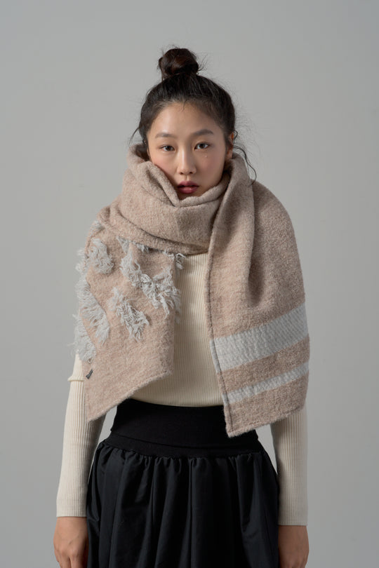 kazumi×CRAHUG×POLSコラボ　ウールカットジャカードストール　col:ベージュ