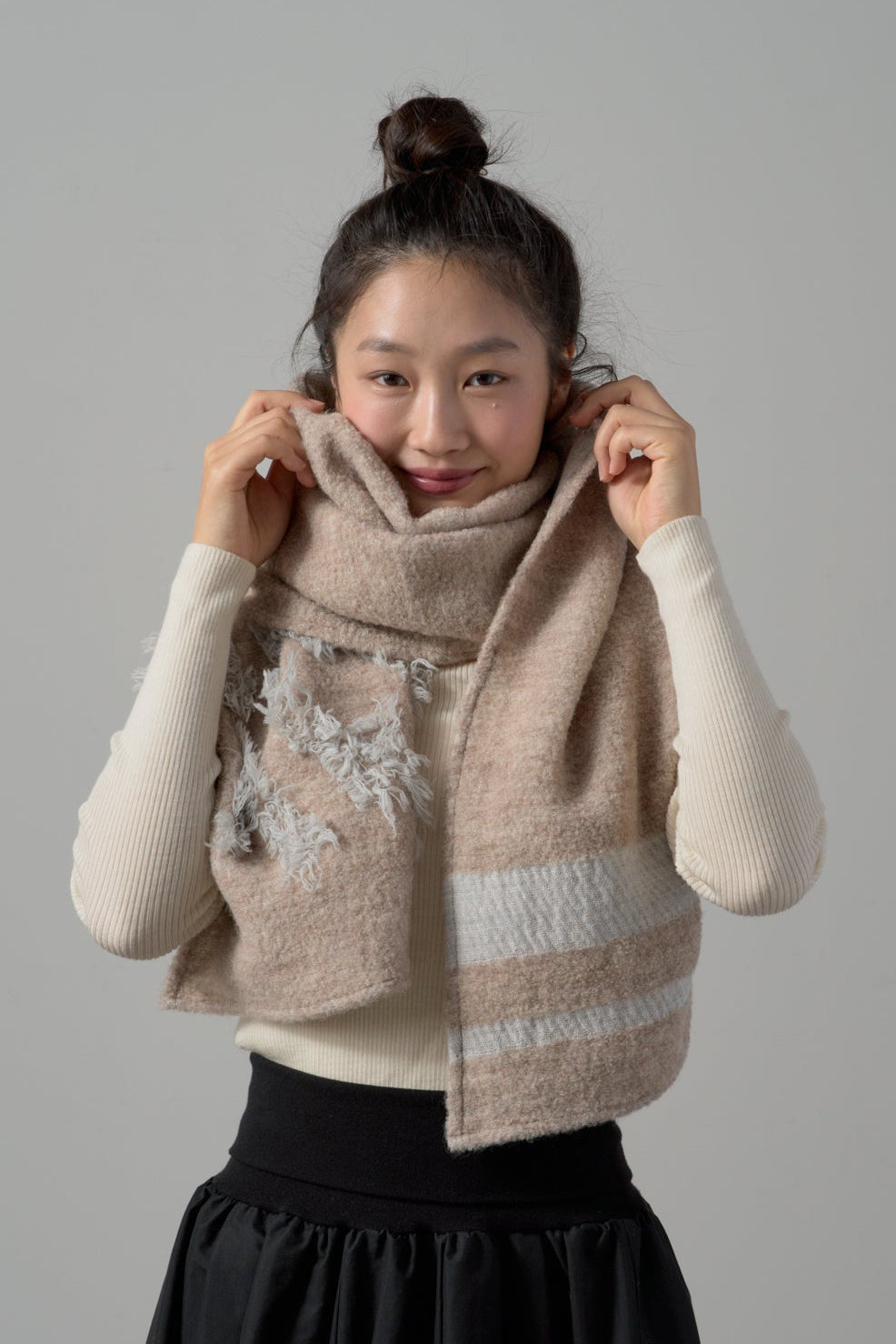 kazumi×CRAHUG×POLSコラボ　ウールカットジャカードストール　col:ベージュ