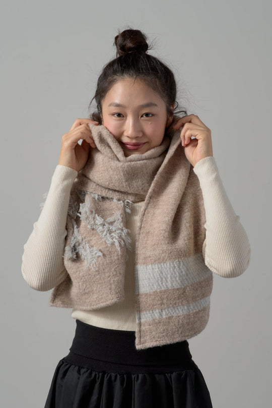 kazumi×CRAHUG×POLSコラボ　ウールカットジャカードストール　col:ベージュ